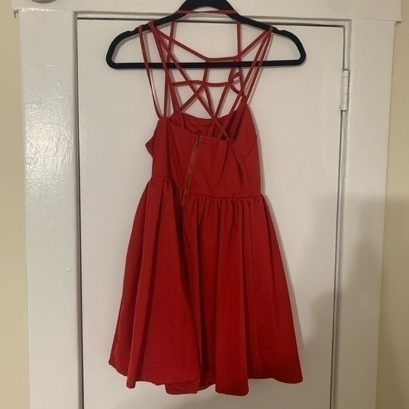 Lulu’s Red Can’t Cage Me Strap Mini Dress Size Small - Picture 9 of 13